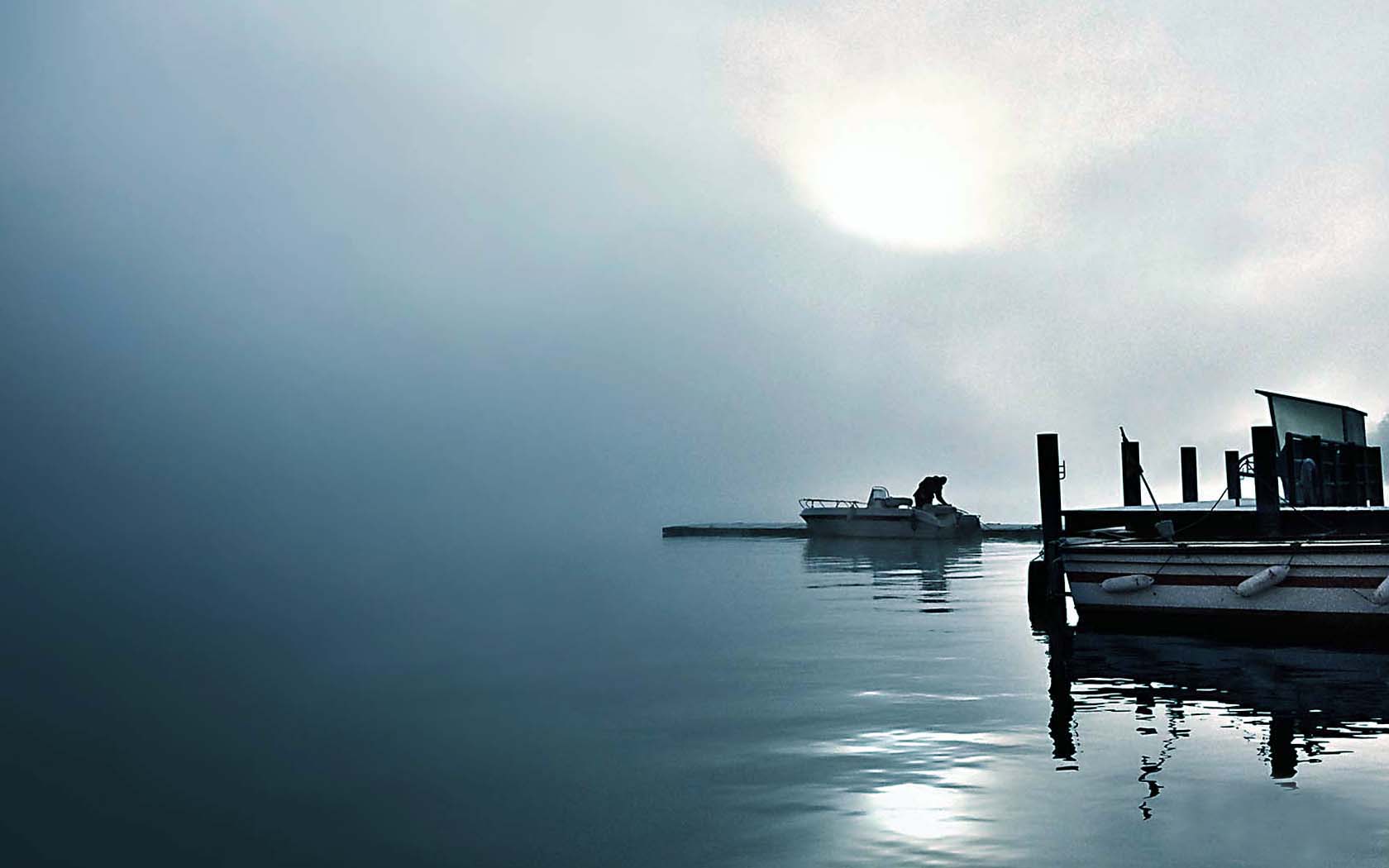 Foto Havel Steg Boot Nebel